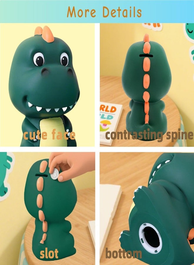 Jowgut Dinosaur Piggy Bank, Unbreakable Plastic Money Coin Bank, Cute First Coin Saving Box for Birthday, Easter, Baby Shower, Home Decoration, Deep Green - Image 5